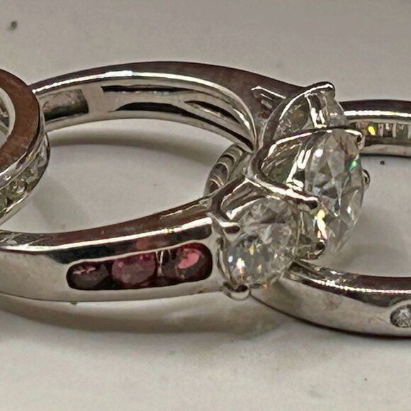 NEW Set of 3! Moissanite, Ouro Fino Rubellite 2.35 ctw Stackable Rings. Sterling - Picture 3 of 5